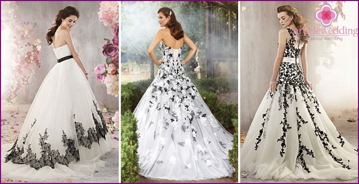 Fekete-fehér színek a menyasszonyi modellek.