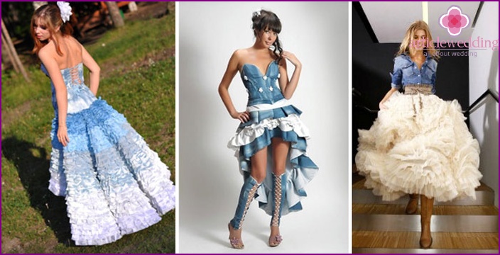Denim bride clothes with frill and ruffles