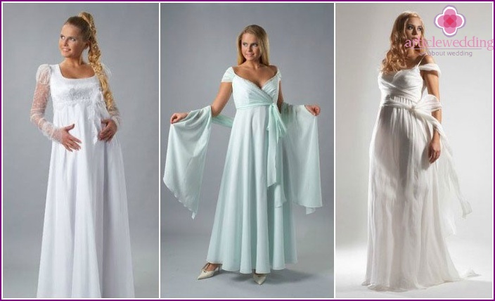 Styles of models of wedding dresses for pregnant women
