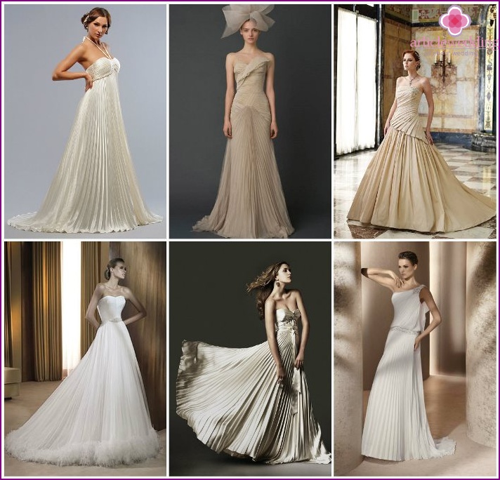Outfits of the bride with pleated elements