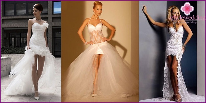 Narrow styles of short wedding dresses with a train