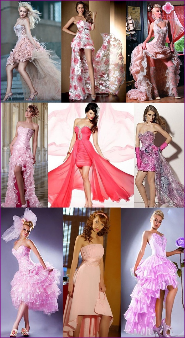 Short pink dresses with a bridal train