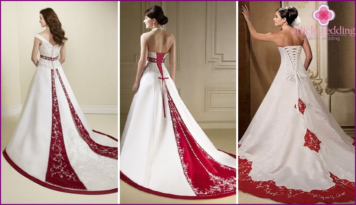 Red train on a wedding dress: bright accent