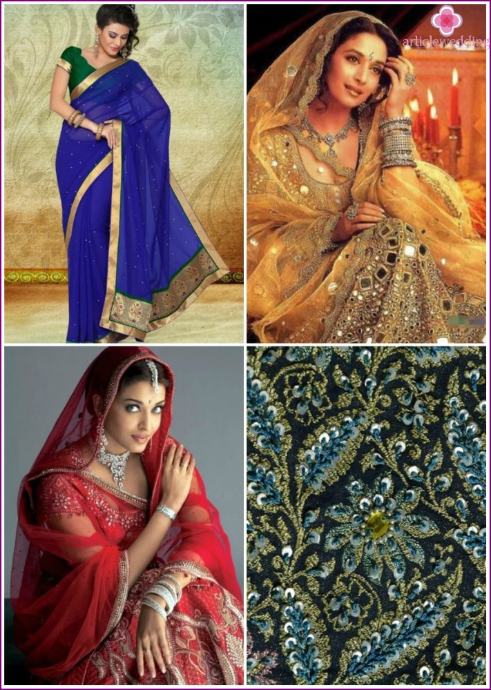 Saris mit Strass, Perlen und Steinen