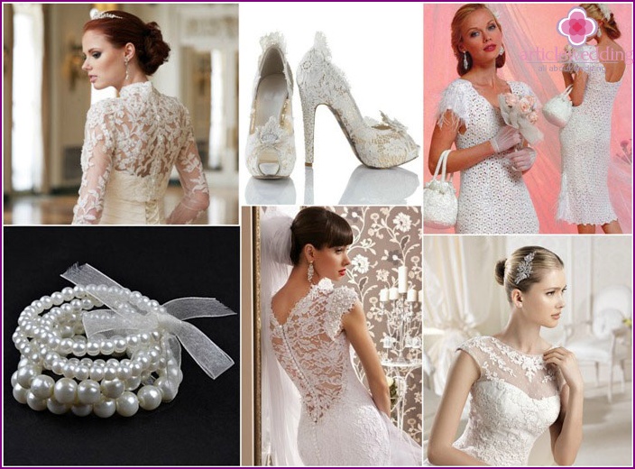 Accessories for the bride's dress with lace sleeves