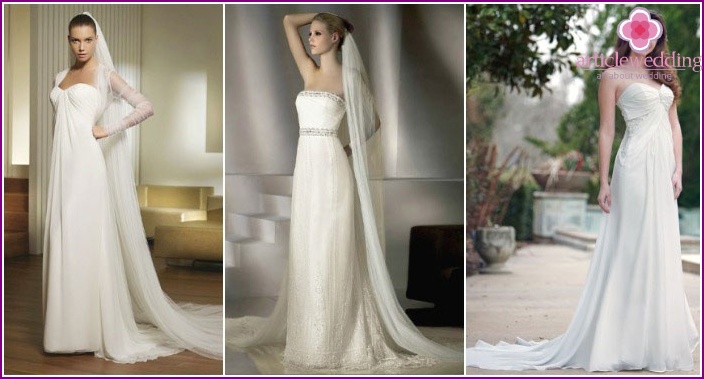 A straight style wedding dress with a train