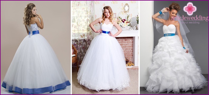 Vestidos de casamento elegantes com fita azul