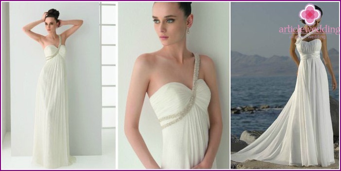 Like in Ancient Greece: clothes for the bride with one shoulder strap