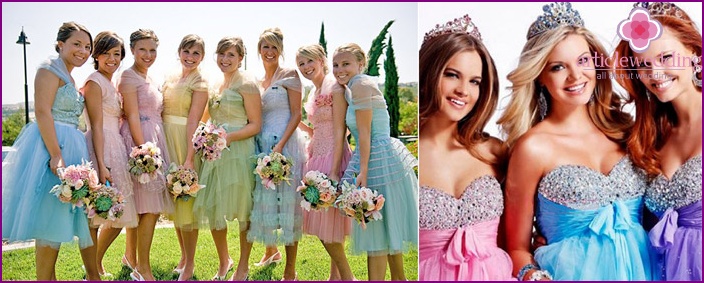 Flickvänner i bilden av flerfärgade prinsessor