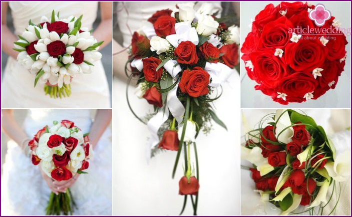 Mazzi di fiori rossi e bianchi per la futura moglie