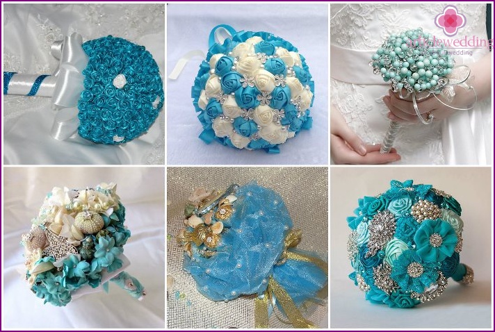Turquoise wedding arrangements with sweets and beads