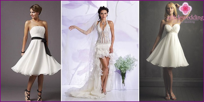 Korta modeller av klänningar för ett rockbröllop