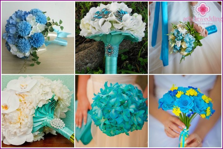 Wedding arrangement with turquoise chrysanthemums