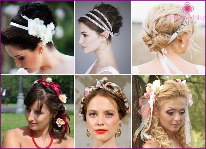 Wedding hairstyle with ribbon: inexpensive beauty