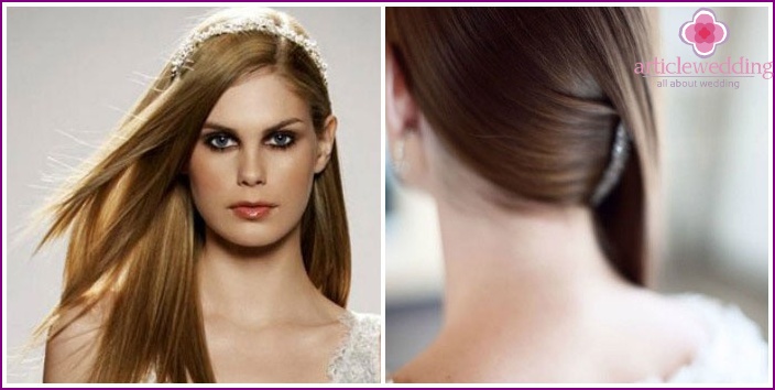 Style de mariée élégant pour les cheveux longs lissés