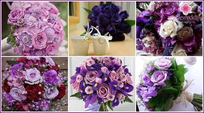 Purple roses in a bride's bouquet