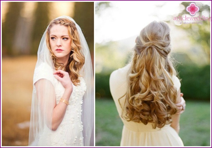 Wedding styling of long hair with interlocking strands and pigtails