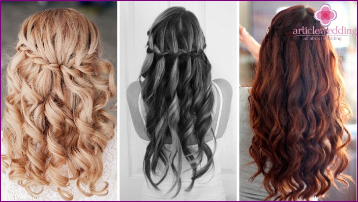 Hairstyle cascading waterfall for the bride