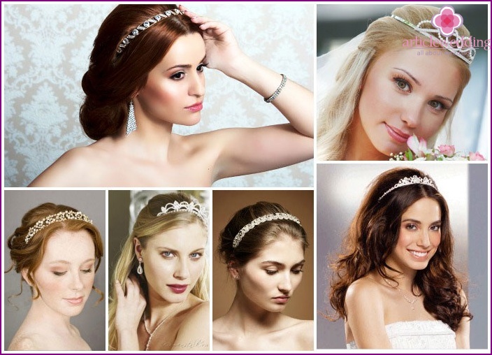 We decorate the bride’s long hair with a diadem