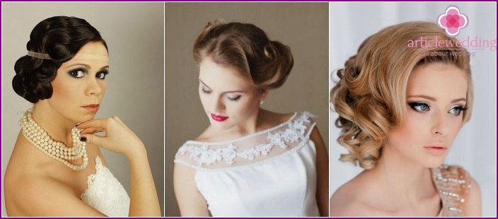 Short bridal hairstyle: elegant retro waves