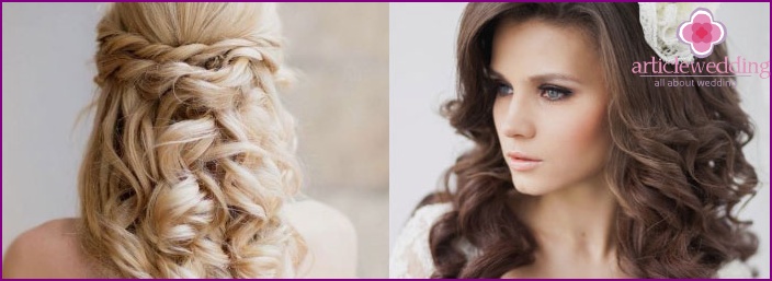 Hairstyle with loose curls for a wedding