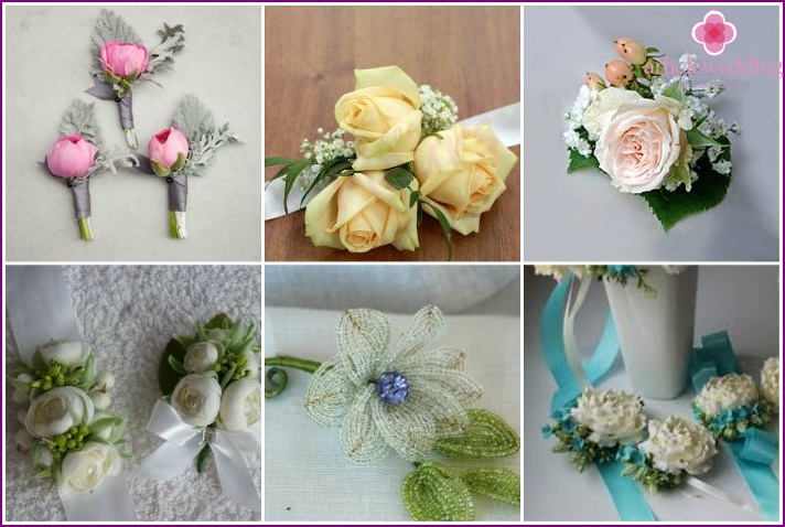 A variety of wedding boutonnieres for brides