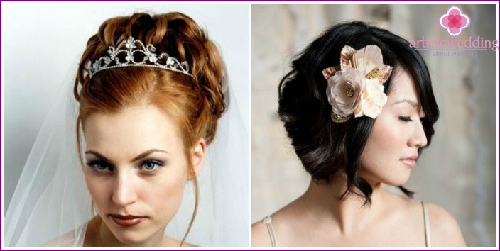 Bruiloft kapsels met diadeem en bloemen