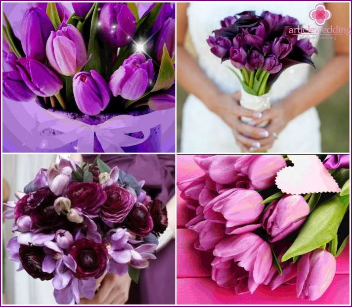 Tulipes violettes dans un bouquet de jeunes mariés