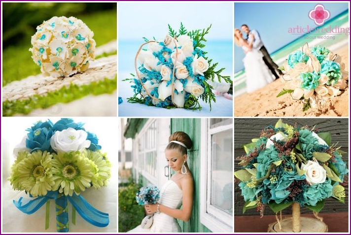 Beautiful turquoise bouquets for the bride