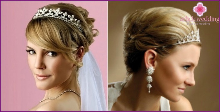 Diadem - the basis of short styling wedding