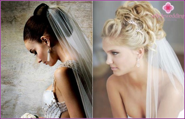 Langhåret brud: stil med høyt bryllup og slør