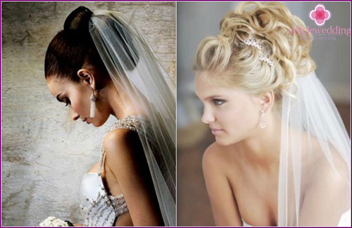 Mariée aux cheveux longs: style de mariage élevé et voile