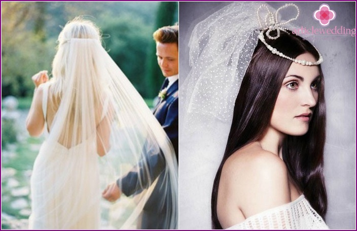 The image of the bride: long straight hair and a veil