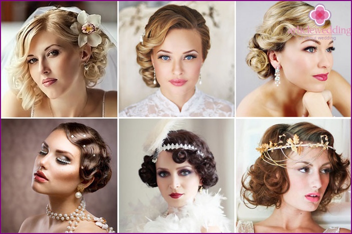 A simple hairstyle for the bride in a cabaret style