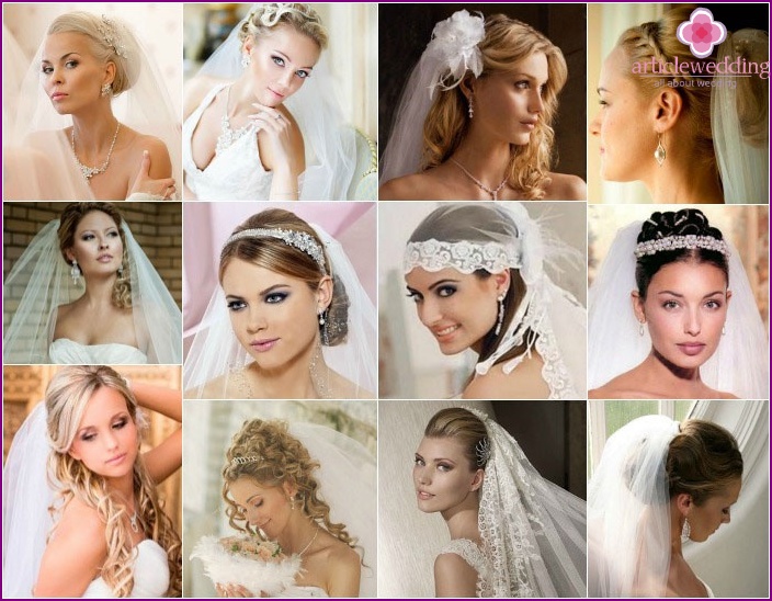 Wedding look 2015: opties voor kapsels met een sluier voor lang haar