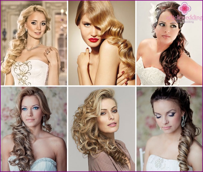 Wedding hairstyle: curls on the side