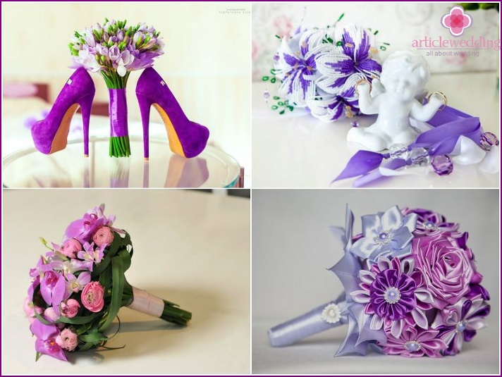 Photo of bouquets for the bride and groom in purple