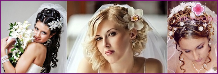 Hairstyle with veil and flowers