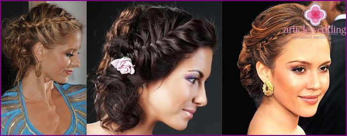 Frisch verheiratete Frisuren: Weben im griechischen Stil Auf ihren Haaren mit einem Schleier
