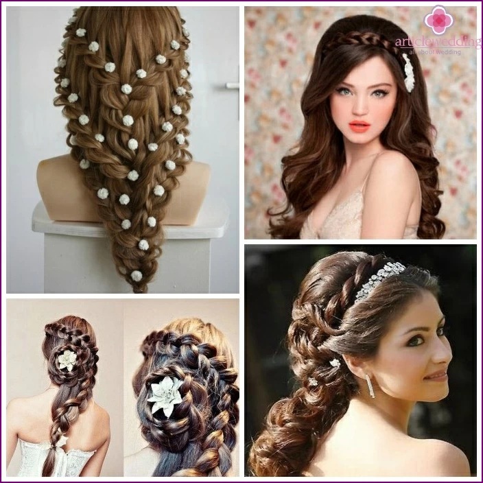 สายรัดของ openwork braids สำหรับเจ้าสาว