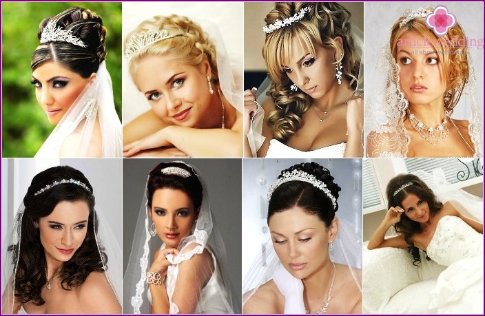 photo of wedding hairstyles with diadem and veil