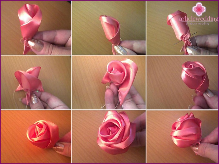 Satin rose for the bride's bouquet