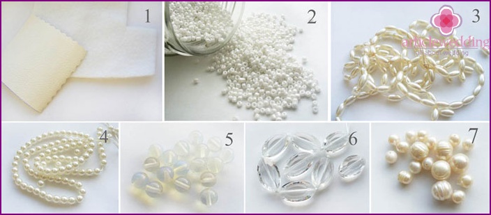 Beads for a wedding bouquet of brooches