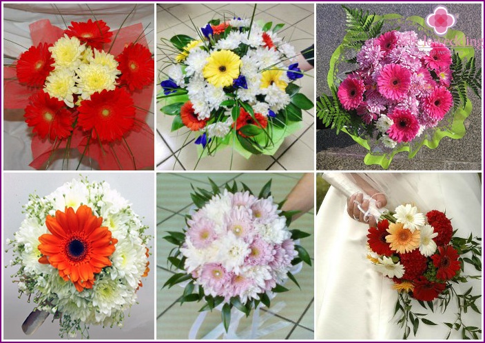 Hochzeitsarrangement mit Chrysanthemen und Gerbera