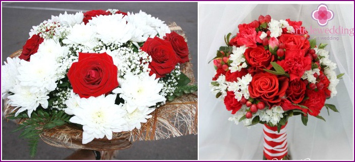 Beautiful combination of roses with white chrysanthemums