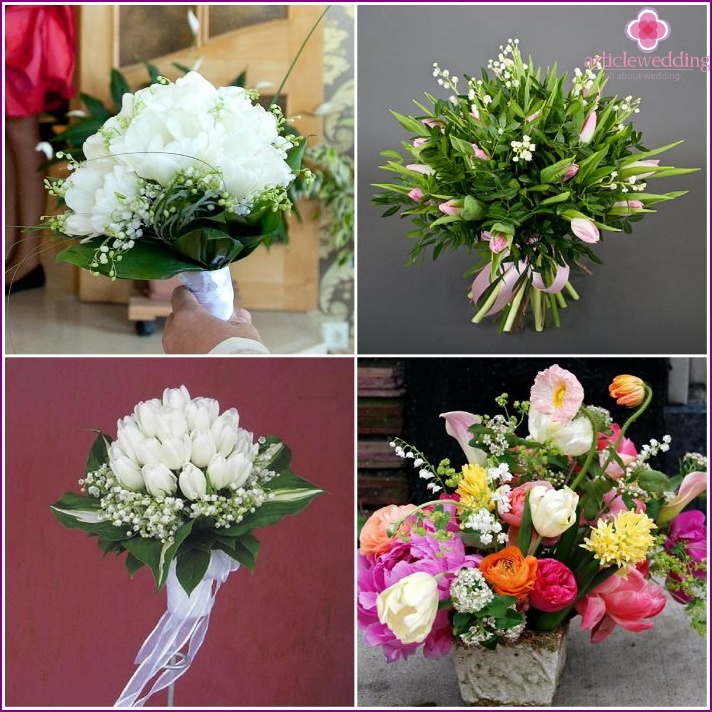 Bouquet per la sposa: tulipani e mughetti