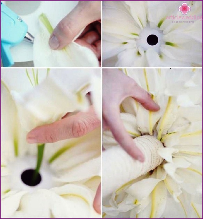 The process of bonding petals to the base