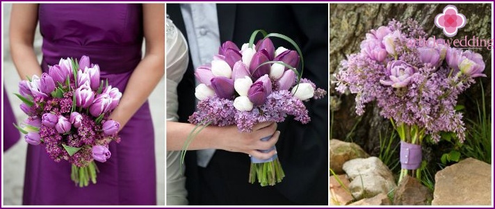 A lila ágak és a tulipánok kombinációja