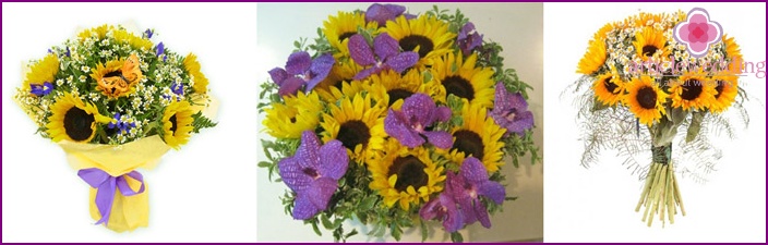 Gänseblümchen und Orchideen harmonieren gut mit Sonnenblumen
