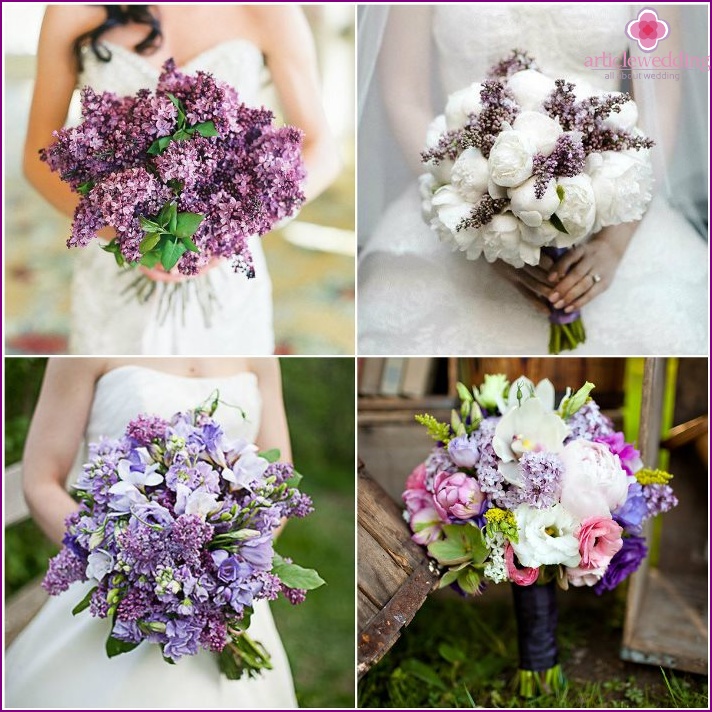 Beautiful bouquets with lilacs for a wedding